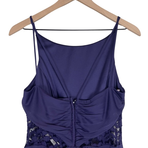David’s Bridal NWT Double Strap Lace Inset Mesh Bridesmaids Dress Size 10 Lapis - Picture 2 of 11